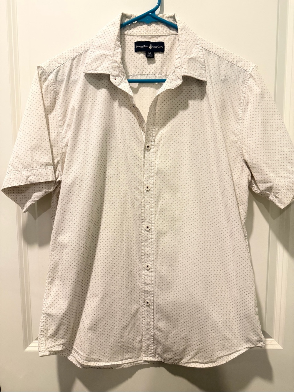 Beverly Hills Polo Club White Short Sleeve Button-Down Shirt with Micro Dot